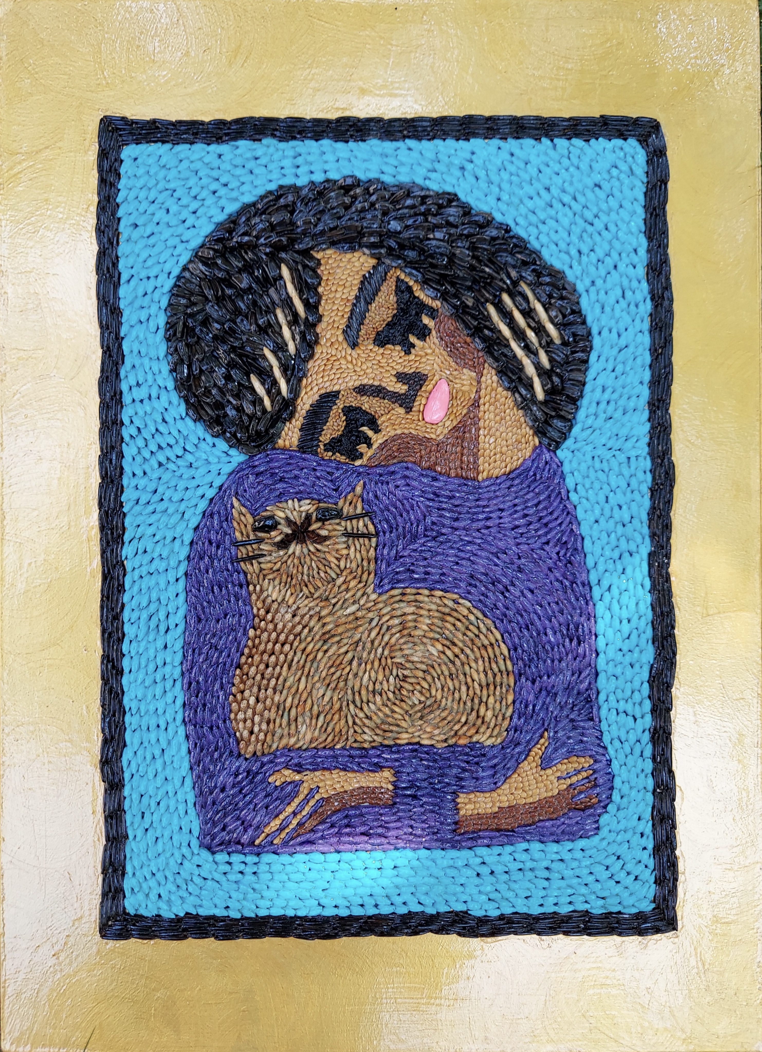[Suzanne Mears Woman Holding Cat, Interpretation of Fumi Yanagimoto's print AKA Childless Cat Lady image]